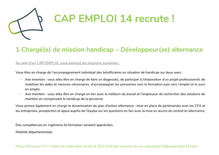 Cap emploi 14 recrute !